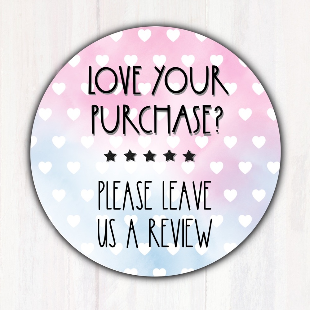 100 Love Your Purchase Review Stickers Labels 2” Round for Posh Sellers - Hearts